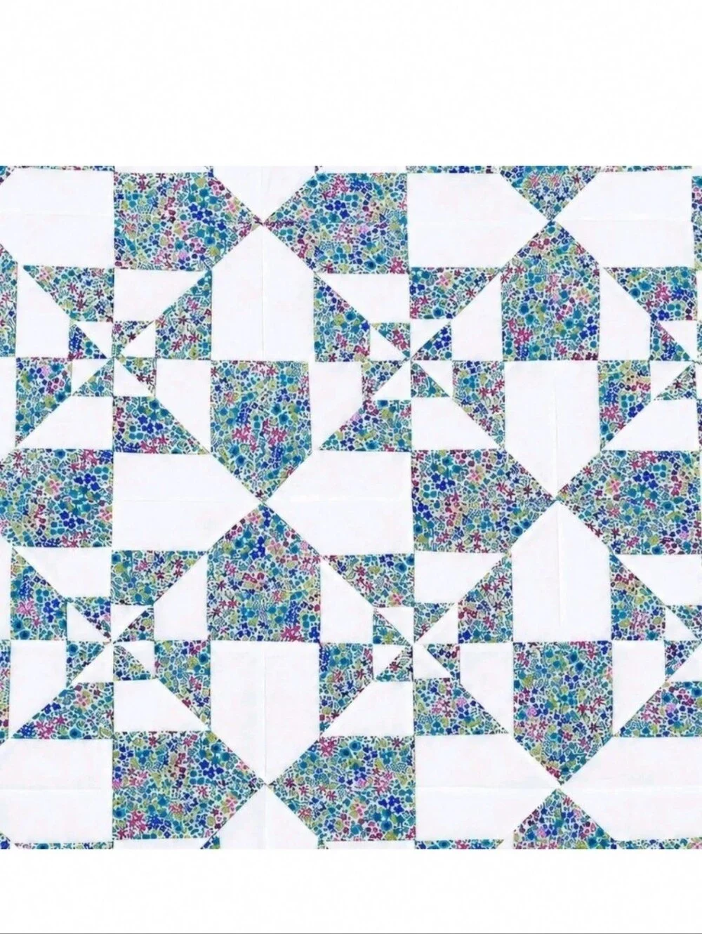 Handmade Unfinished Quilt Top Blue Floral White Lavender Border Patchwork 37 3/4